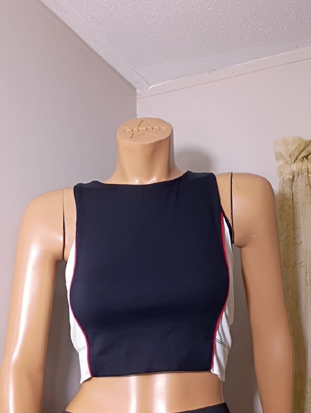 Lou & Grey Black Crop Tank with White Side Panels and Red Trim